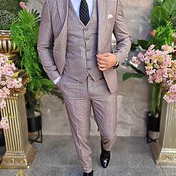 Costum de barbati grinegru in dungi Sacou Vesta si Pantalon C4341 5