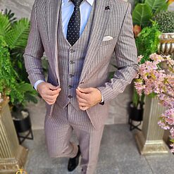 Costum de barbati grinegru in dungi Sacou Vesta si Pantalon C4341 6