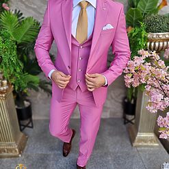 Costum de barbati roz Sacou Vesta si Pantalon C4334 4