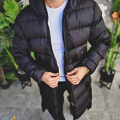 Geaca lunga de iarna neagra cu gluga GC681 3