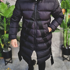 Geaca lunga de iarna neagra cu gluga GC681 5