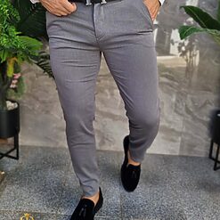 Pantaloni gri texturat croiala conica PN760 2