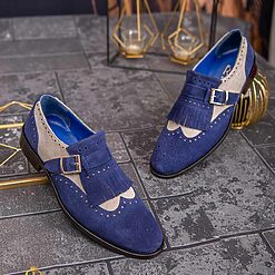 Pantofi Loafers albastribej cu catarama piele intoarsa P1796 3