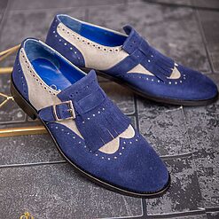 Pantofi Loafers albastribej cu catarama piele intoarsa P1796 4