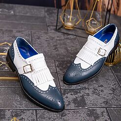 Pantofi Loafers albastriivoire cu catarama piele naturala P1793 3