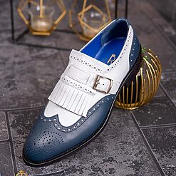 Pantofi Loafers albastriivoire cu catarama piele naturala P1793 4