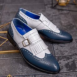 Pantofi Loafers albastriivoire cu catarama piele naturala P1793 5