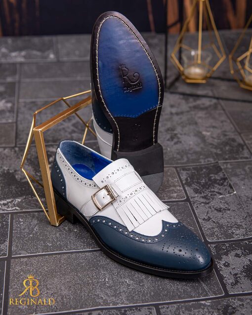 Pantofi Loafers albastri/ivoire
