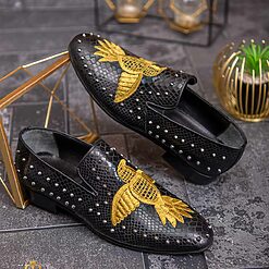 Pantofi Loafers barbatesti negri din piele naturala cu tinte metalice argintii P1788 3