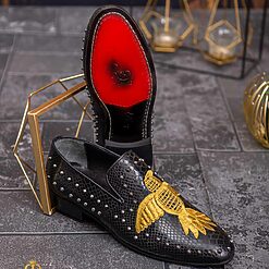 Pantofi Loafers barbatesti negri din piele naturala cu tinte metalice argintii P1788 4