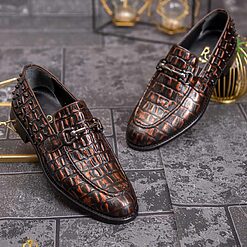 Pantofi Loafers de barbati piele naturala maro patinat croc texture P1789 5