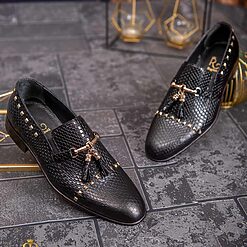 Pantofi Mocasini negri cu ciucuri metalici aurii piele naturala P1801 3