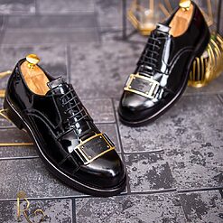 Pantofi Reginald cu siret negri lacuiti P1711 2