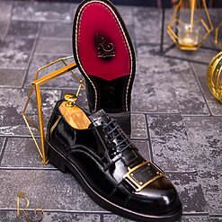 Pantofi Reginald cu siret negri lacuiti P1711 5