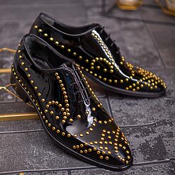 Pantofi cu siret negri lacuiti tinte aurii piele naturala P1800 3