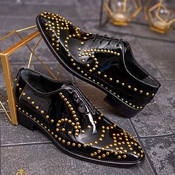 Pantofi cu siret negri lacuiti tinte aurii piele naturala P1800 5