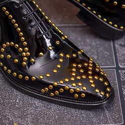 Pantofi cu siret negri lacuiti tinte aurii piele naturala P1800 6