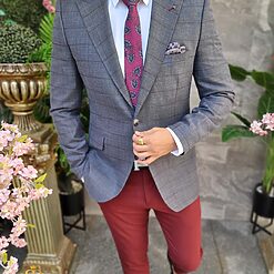 Sacou gri carouri visinii croiala Slim Fit SC858 3