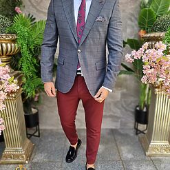Sacou gri carouri visinii croiala Slim Fit SC858 4