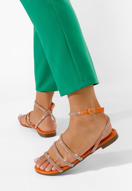 Sandale cu pietricele Avalora portocalii-Sandale fara toc-Sandale fara toc