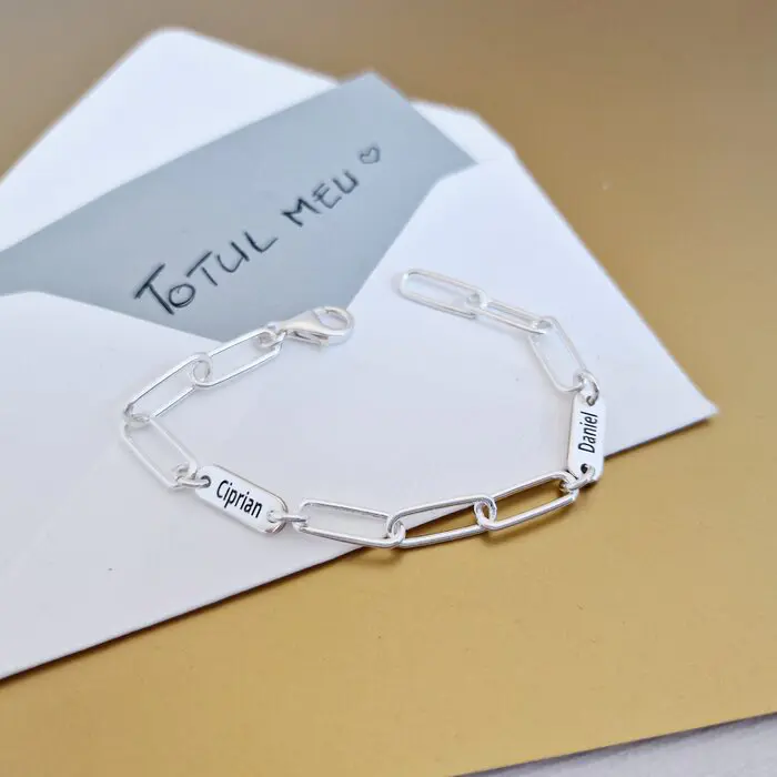 Bratara TOTUL MEU - 2 placute personalizate si lant din zale mari - Argint 925-Toate >> Argint 925 >> Bratari Argint >> Noutati
