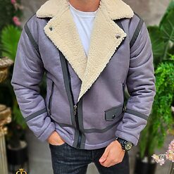 Cojoc gri de barbati interior imblanit complet slim fit CJ010 4