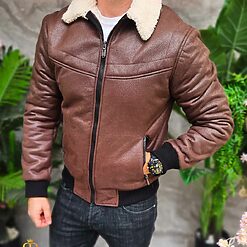 Cojoc maro de barbati interior imblanit complet slim fit CJ009 4