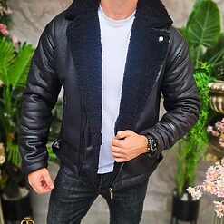 Cojoc negru de barbati interior imblanit complet slim fit CJ011 3