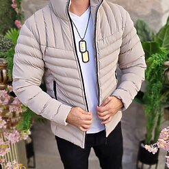 Geaca de barbati bej cu guler inalt GC710 5