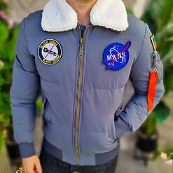 Geaca de iarna gri cu blana alba la guler GC690 3