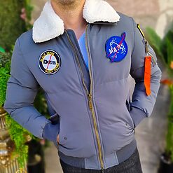 Geaca de iarna gri cu blana alba la guler GC690 4