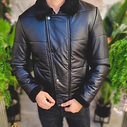 Geaca de iarna neagra cu blana la guler GC689 3