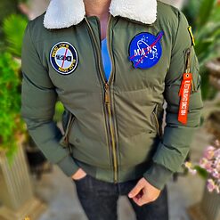 Geaca de iarna verde cu blana alba la guler GC692 3