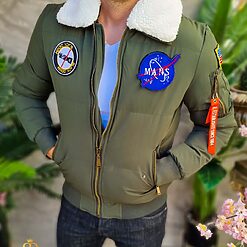 Geaca de iarna verde cu blana alba la guler GC692 5