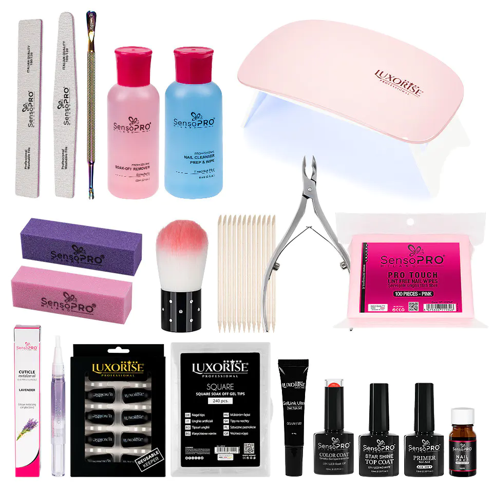 Kit Unghii False cu Tipsuri Soak Off Easy Shine + Lampa UV LED-Kit Unghii > Kit Unghii Gel