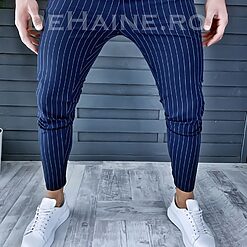 Pantaloni barbati bleumarin in dungi smart casual A9124 V E 7-1-Pantaloni > Pantaloni casual