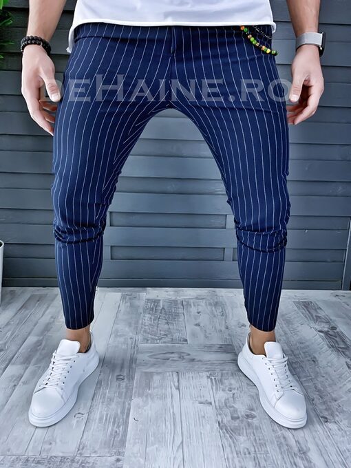 Pantaloni barbati bleumarin in dungi smart casual A9124 V E 7-1-Pantaloni > Pantaloni casual