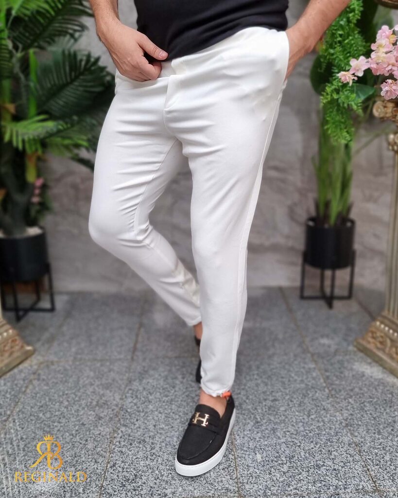 Pantaloni casual alb ivoire