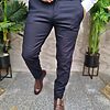 Pantaloni eleganti bleumarin texturat