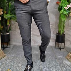 Pantaloni eleganti gri inchis texturat croiala conica PN788 3