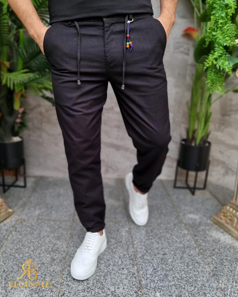 Pantaloni negri casual cu snur