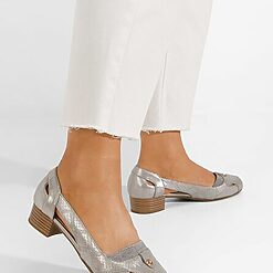 Pantofi cu toc mic Melita B argintii-Pantofi cu toc mic-Pantofi Peep Toe