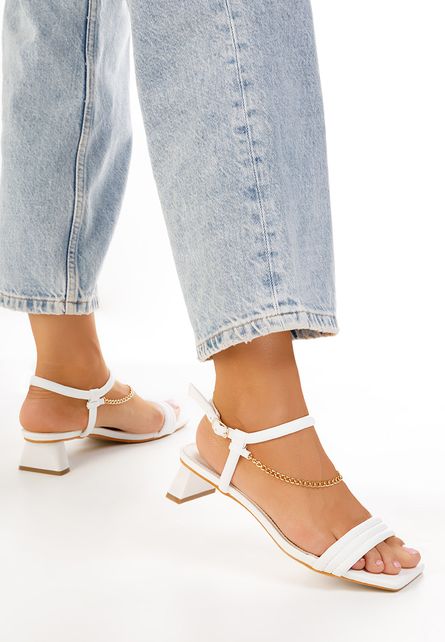 Sandale cu toc mic albe Ellenne-Sandale cu toc-Sandale cu toc mic