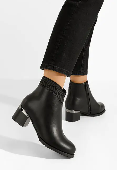 Botine cu toc gros Vitinia negre-Botine cu toc-Botine cu toc
