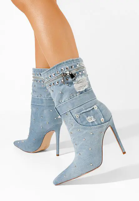 Botine stiletto Azzaro albastre-Botine cu toc-Noutăți