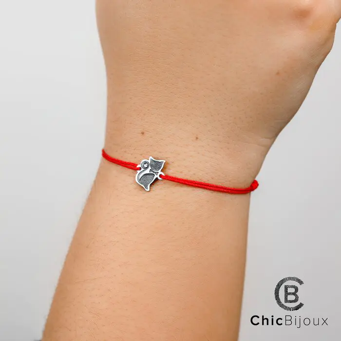 Bratara Pisica cu papion - Argint 925 - cristal Swarovski - snur reglabil-Black Friday >> Cadouri pentru COPII >> Promoții