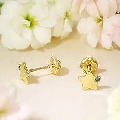 Cercei bebe/fetite cu Diamant natural albastru- Model stelute - Aur Galben 9K - Inchizatoare sigura si confortabila cu filet-Aur >> Aur 9K >> Cercei Aur 9K >> Noutati