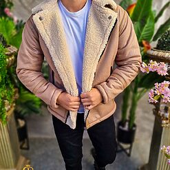 Cojoc gros bej inchis interior imblanit slim fit CJ015 3