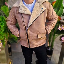 Cojoc gros bej inchis interior imblanit slim fit CJ015 4