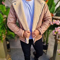 Cojoc gros bej inchis interior imblanit slim fit CJ015 5